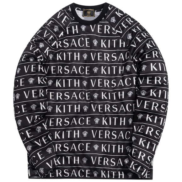 Kith x Versace Monogram Tricot Crewneck Black White Long Sleeve T-shirt Large L - Picture 1 of 9